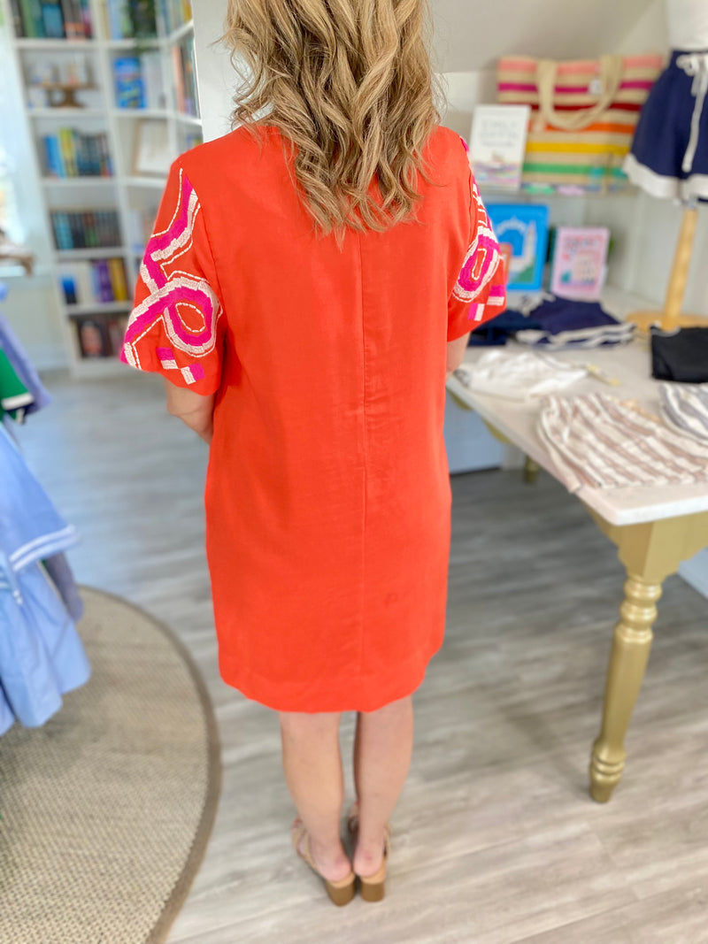 THML Embroidered Short Sleeve Mini Dress