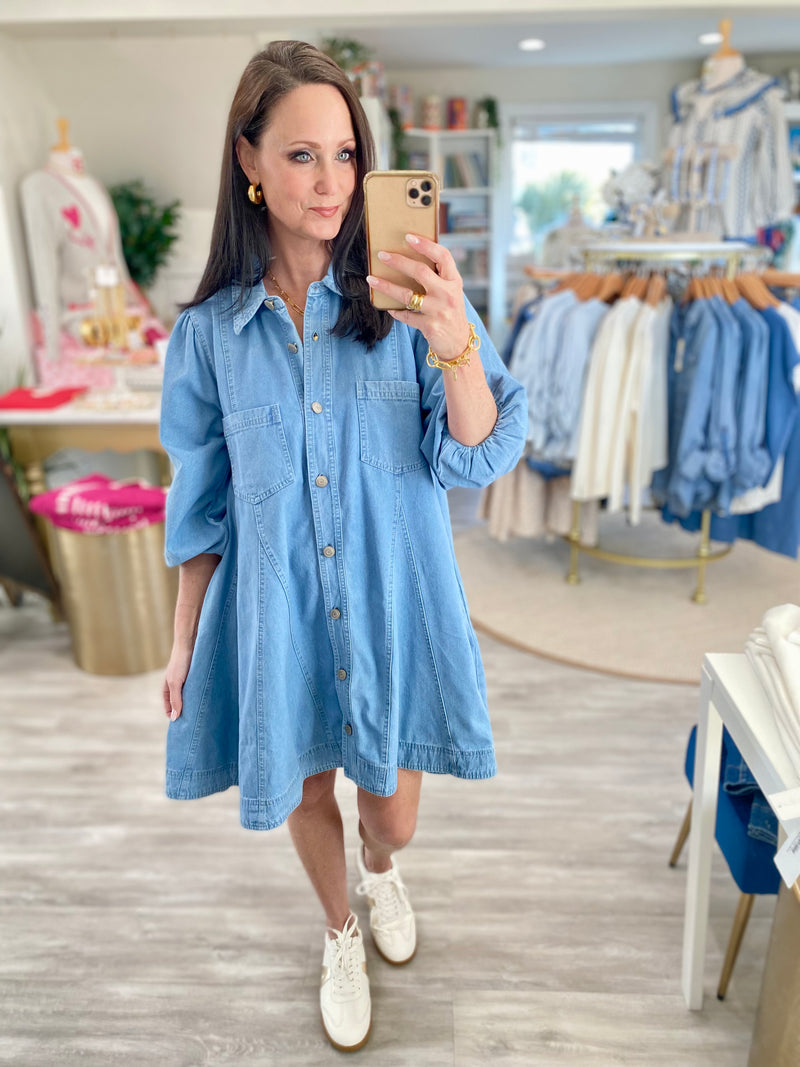 Button Down Swing Denim Dress