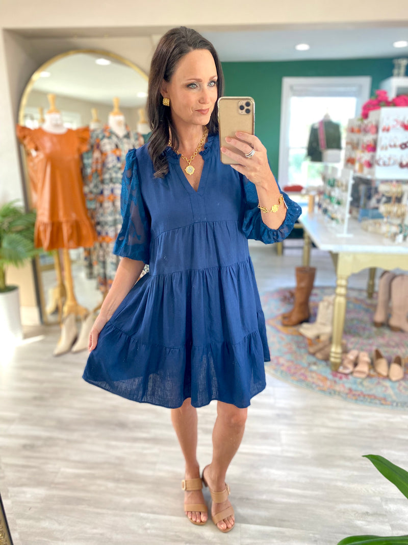 Floral Contrast Sleeve Tiered Dress
