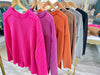 Ribbed Raw Edge Boat Neck Long Sleeve Top