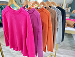 Ribbed Raw Edge Boat Neck Long Sleeve Top