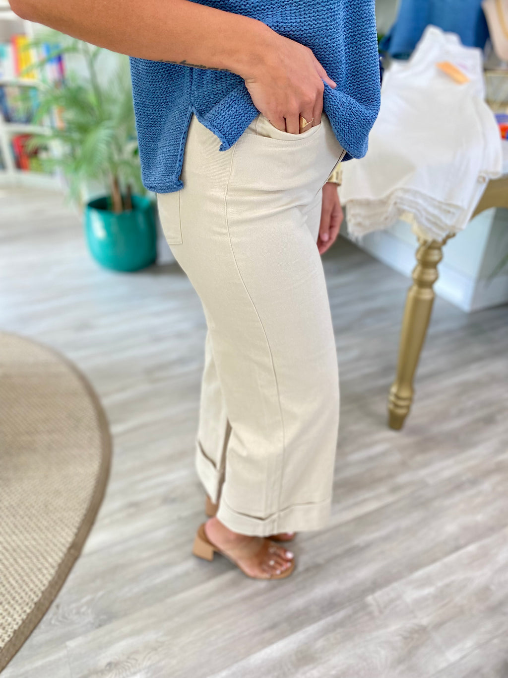 High Rise Cuffed Wide Leg Pants