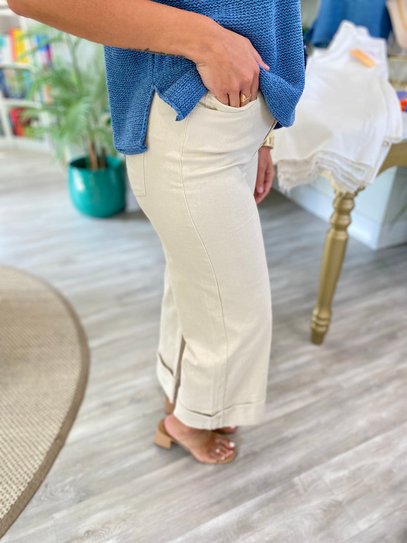 High Rise Cuffed Wide Leg Pants