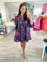 Long Sleeve Floral Print Tunic Dress