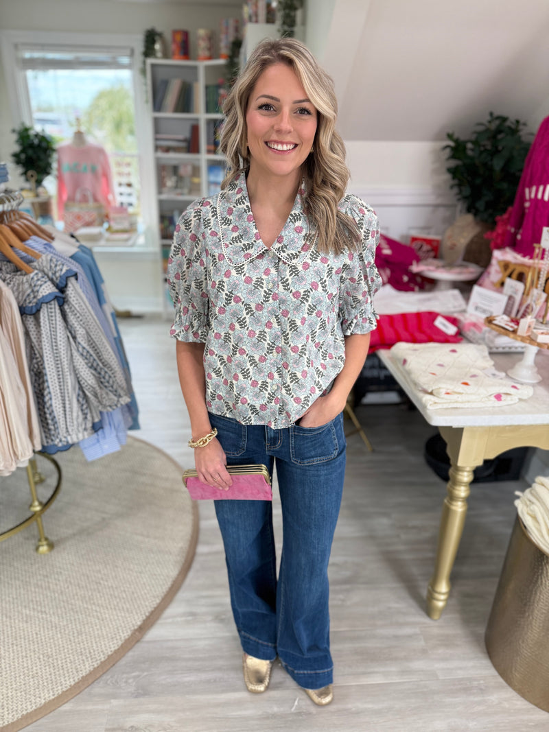 Floral Print Collar Top