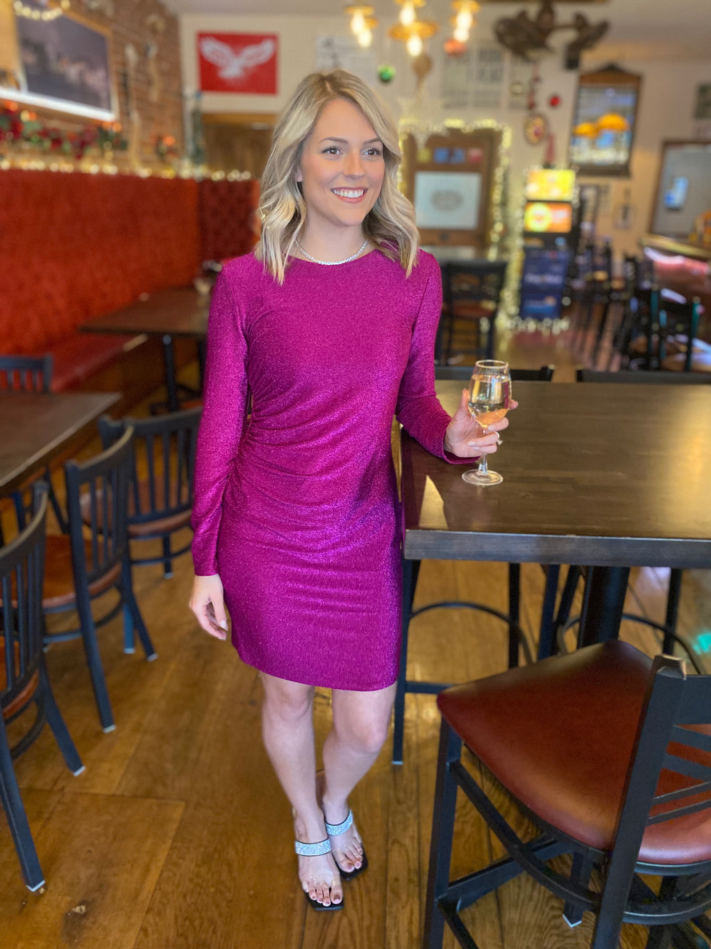 Sparkly Side Ruched Mini Dress