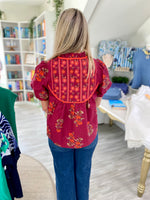 Mixed Floral Print Front Tie Short sleeve Top