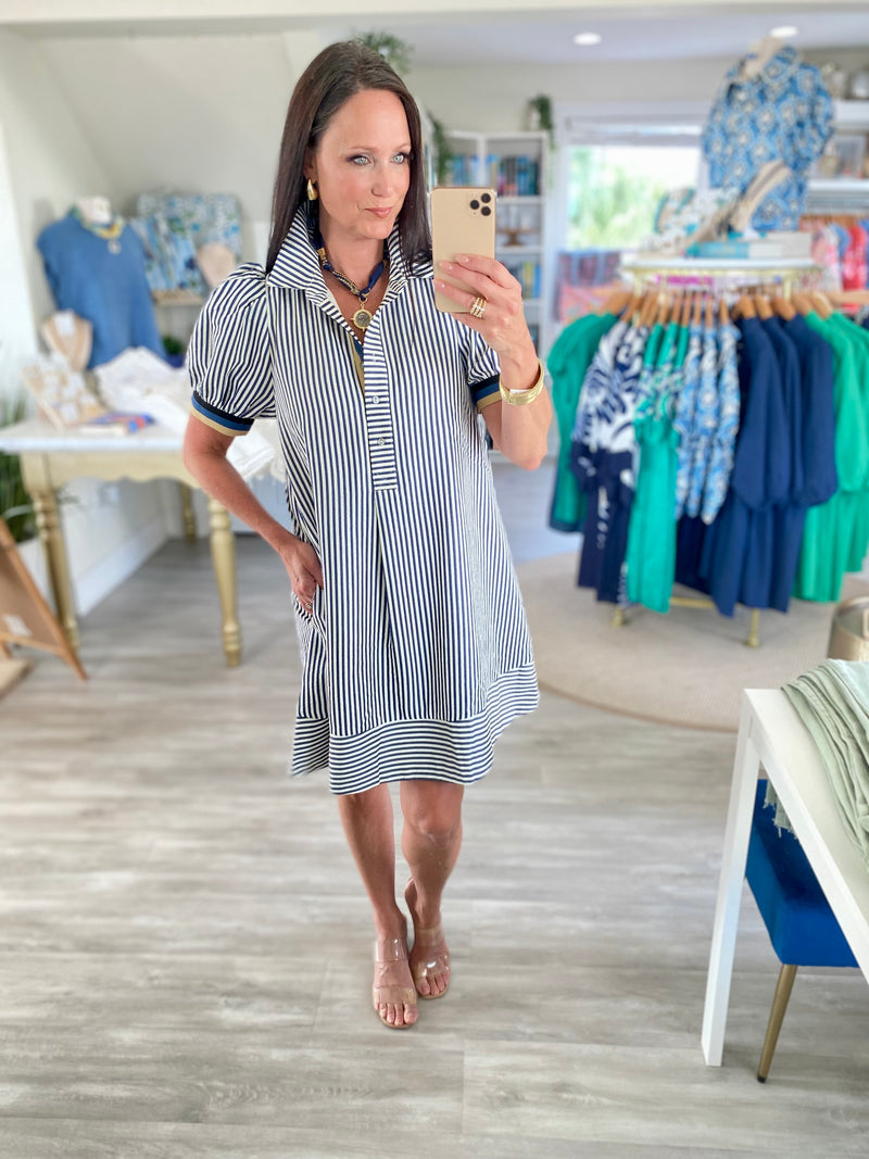 Contrast Band Stripe Short Sleeve Mini Dress