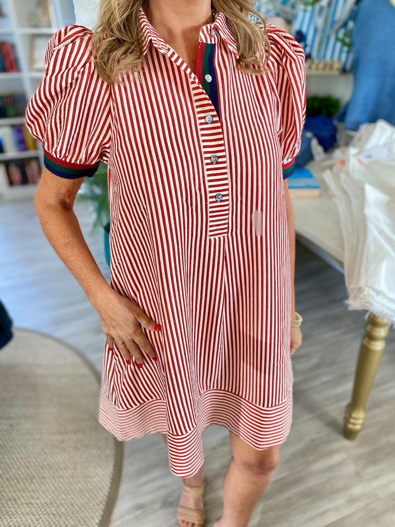 Contrast Band Stripe Short Sleeve Mini Dress
