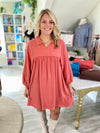 Linen Blend Collared Babydoll Mini Dress
