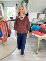 3/4 Sleeve Textured Sweater Top