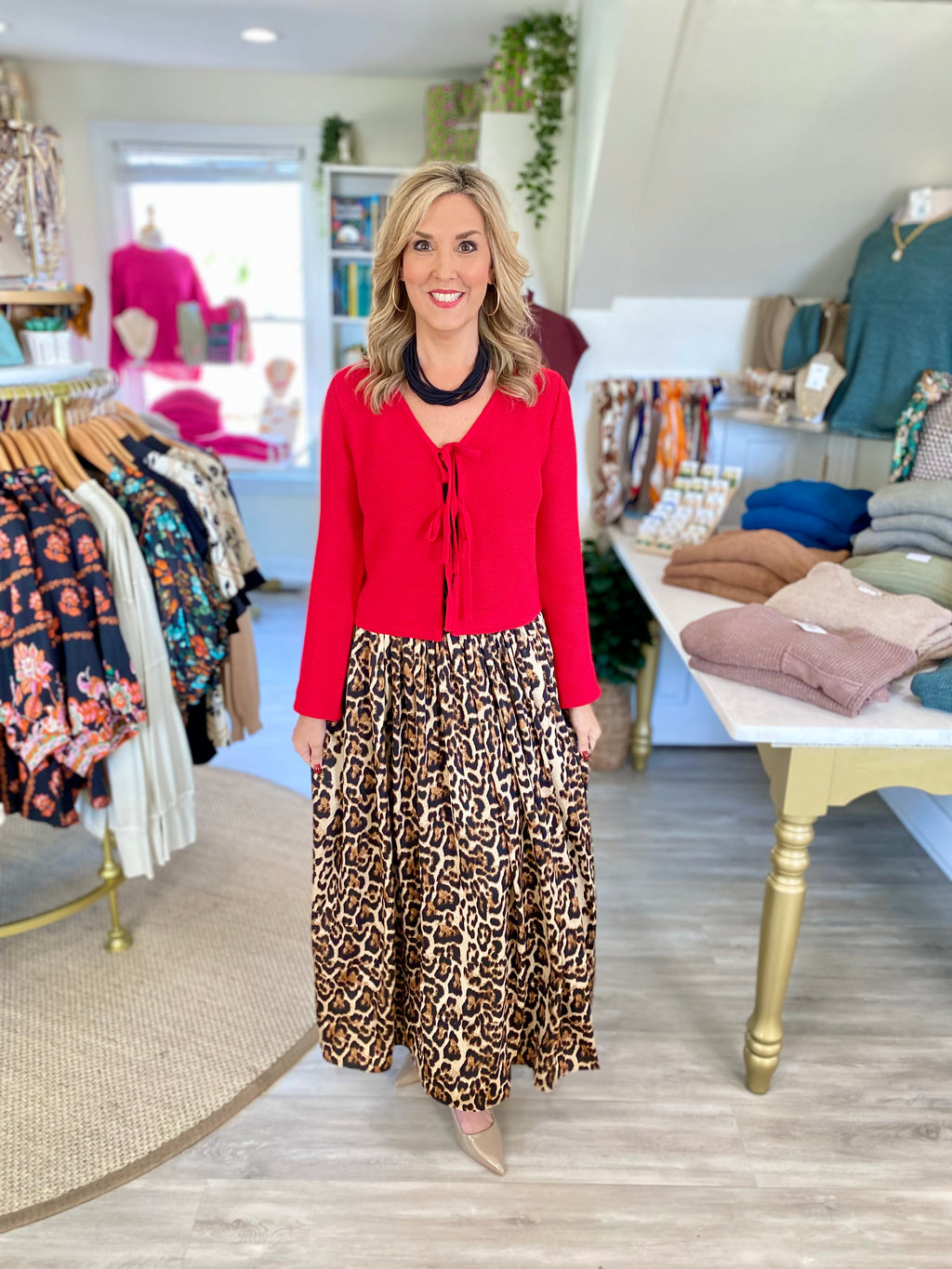 Animal Print Smocked Waist Maxi Skirt