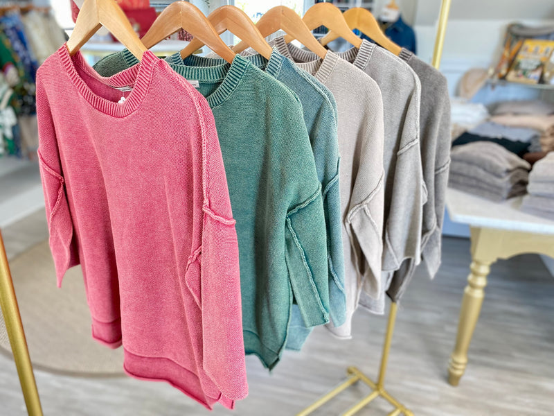 Washed 3/4 Sleeve Boxy Sweater