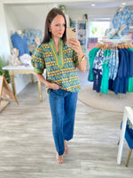 Floral Print Scalloped Trim Puff Sleeve Top