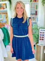 Textured Knit Contrast Stripe Sleeveless Dress