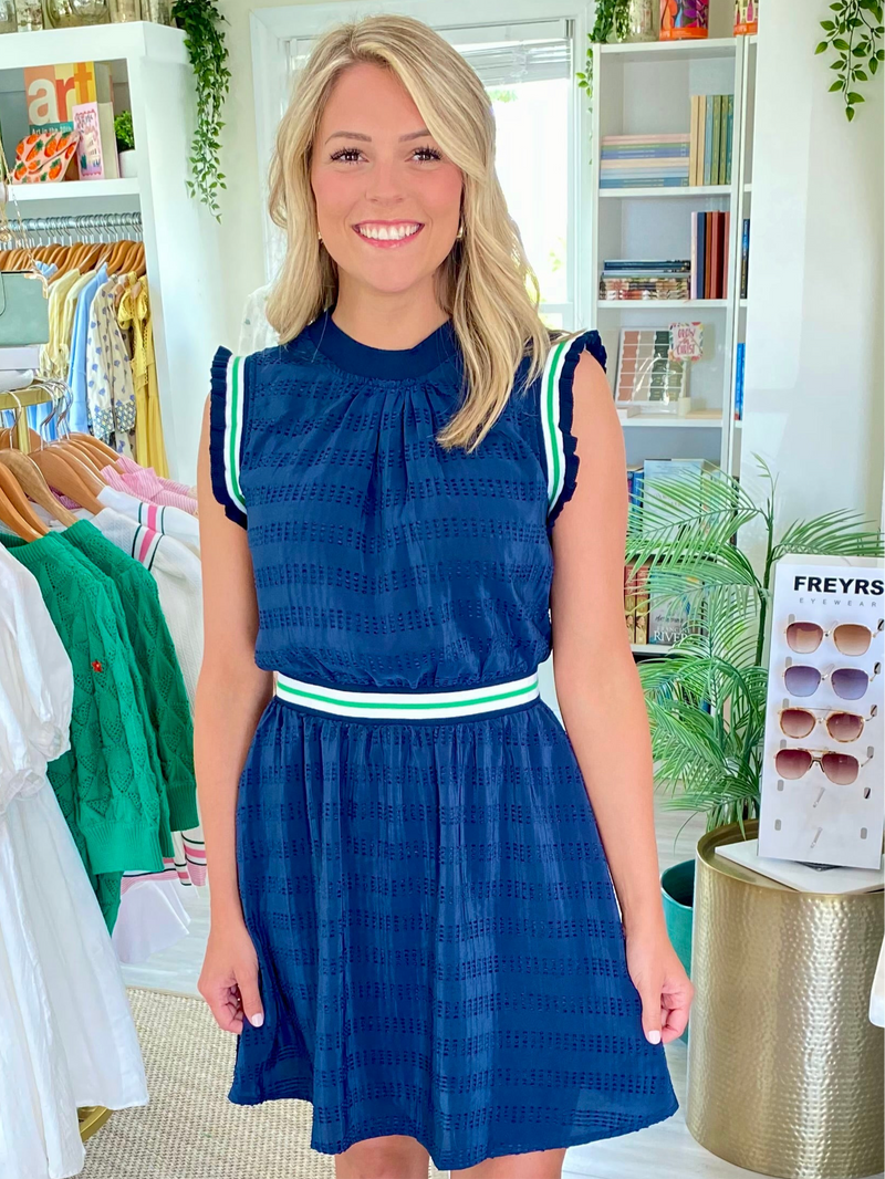 Textured Knit Contrast Stripe Sleeveless Dress