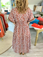 Floral Print Band Collar Midi Dress
