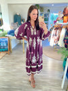 Border Print V Neck Midi Dress
