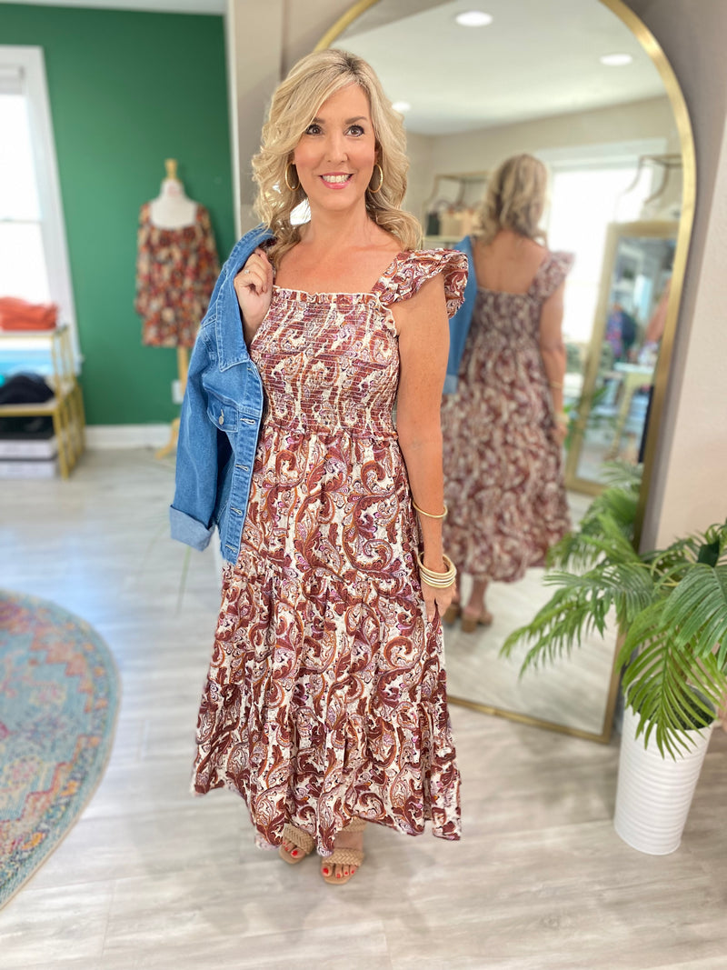 Print Smocked Bust Midi Dress