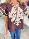 Flutter Sleeve Embroidered Appliqué Top