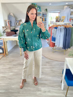 Floral Print Long Sleeve Smocked Cuff Top