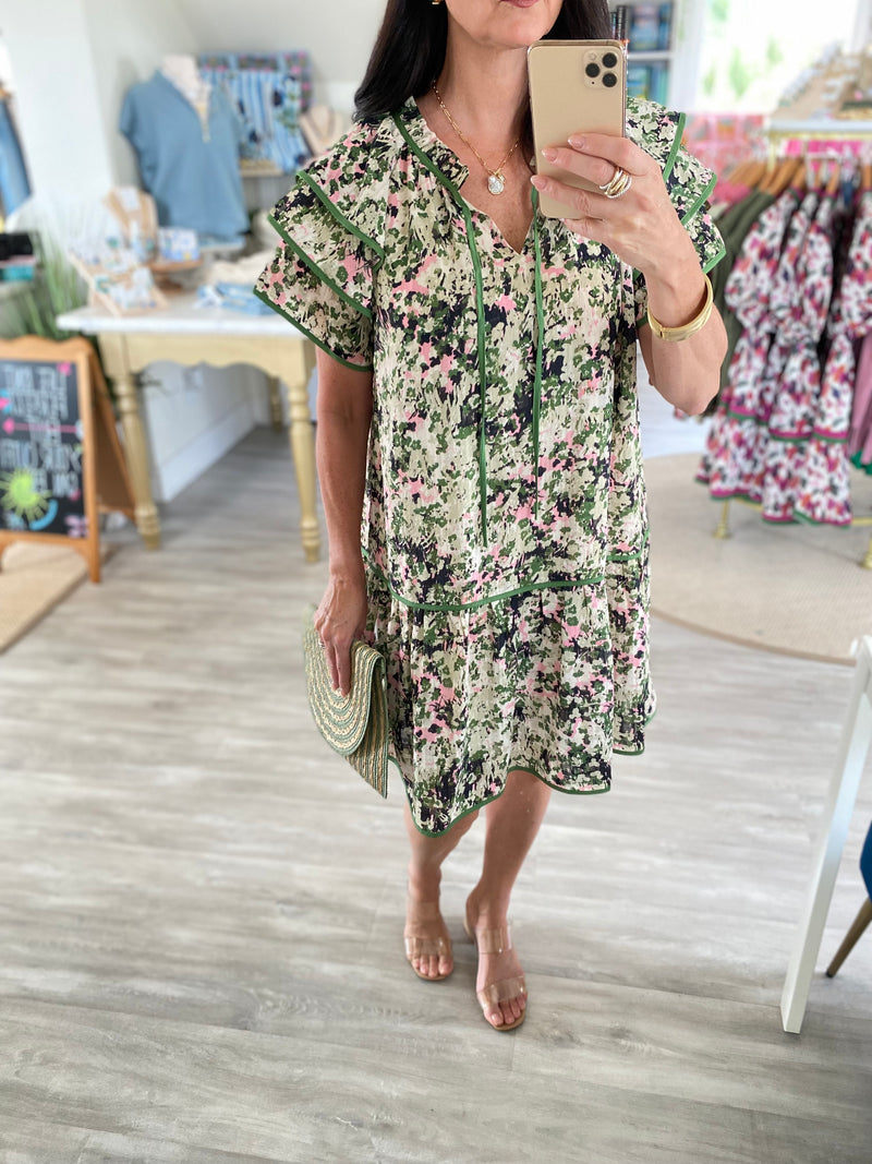 Abstract Print Front Tie Mini Dress