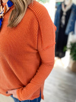 Ribbed Raw Edge Boat Neck Long Sleeve Top