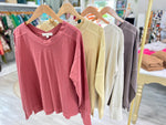 Pigment Wash V Neck Long Sleeve Tee