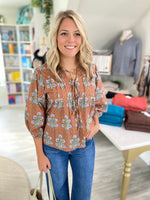 Botanical  Floral Tie-Neck Blouse