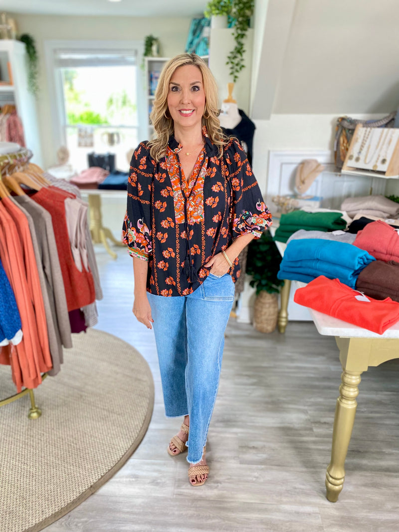 Floral Print 3/4 Sleeve Top