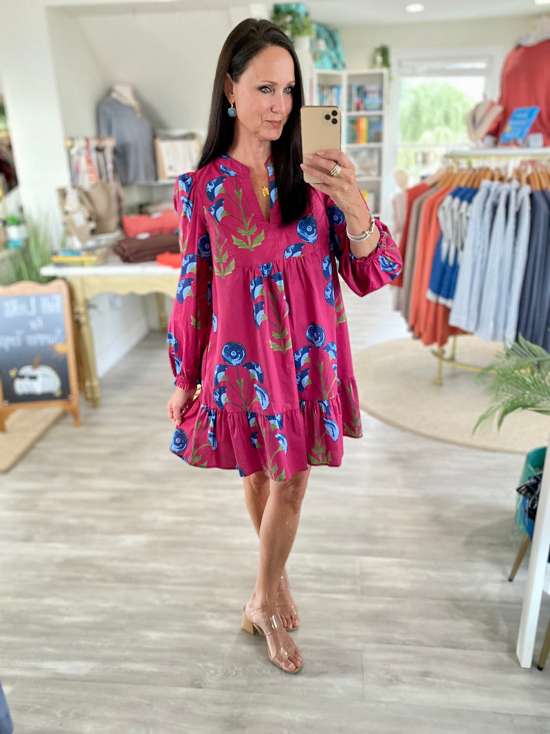 Long Sleeve Floral Print Tunic Dress
