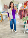 Color Block Collared V Neck Knit Top