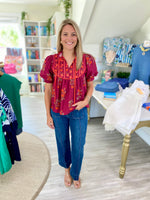 Mixed Floral Print Front Tie Short sleeve Top