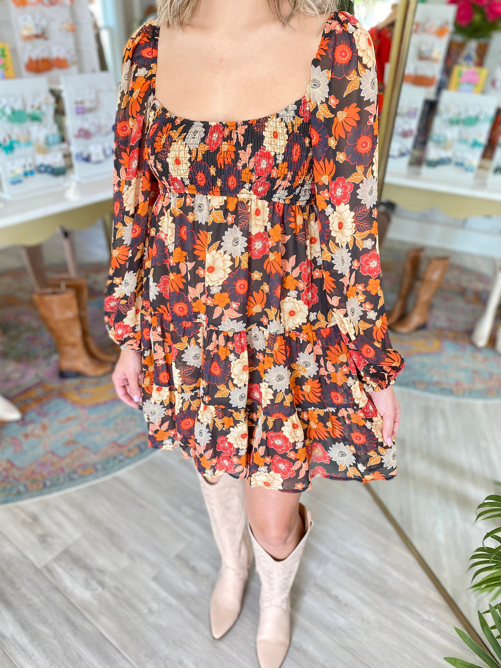 Floral Print Smocked Bust Dress