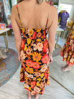 Floral Front Tie Cutout Midi Dress