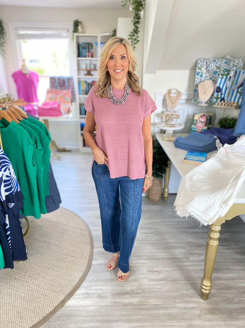 Short Sleeve Crew Neck Sweater
