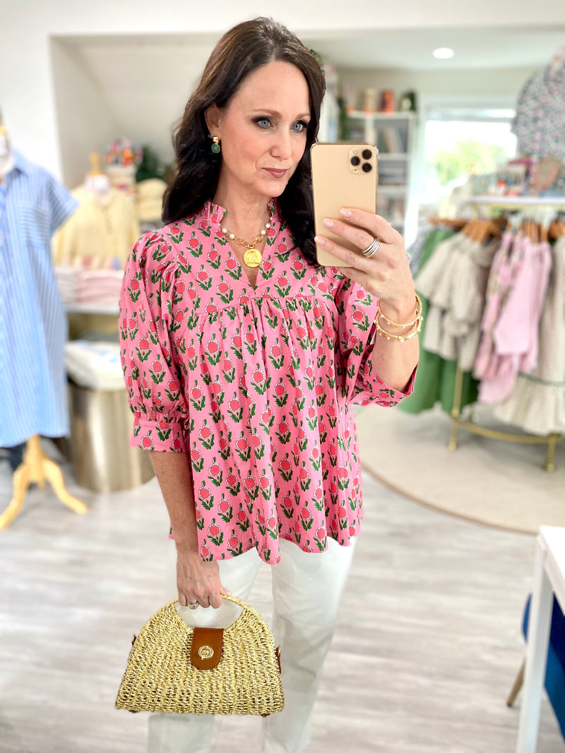 3/4 Sleeve Floral Print Top