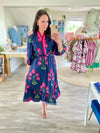 Floral Print Ruffle V Neck Midi Dress