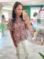 Smocked Neck Puff Sleeve Top