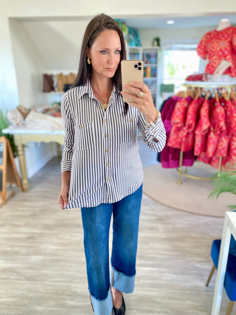 Stretch Stripe Button-Down Shirt