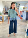 Ruffle Neck Embroidered Scalloped Hem Top