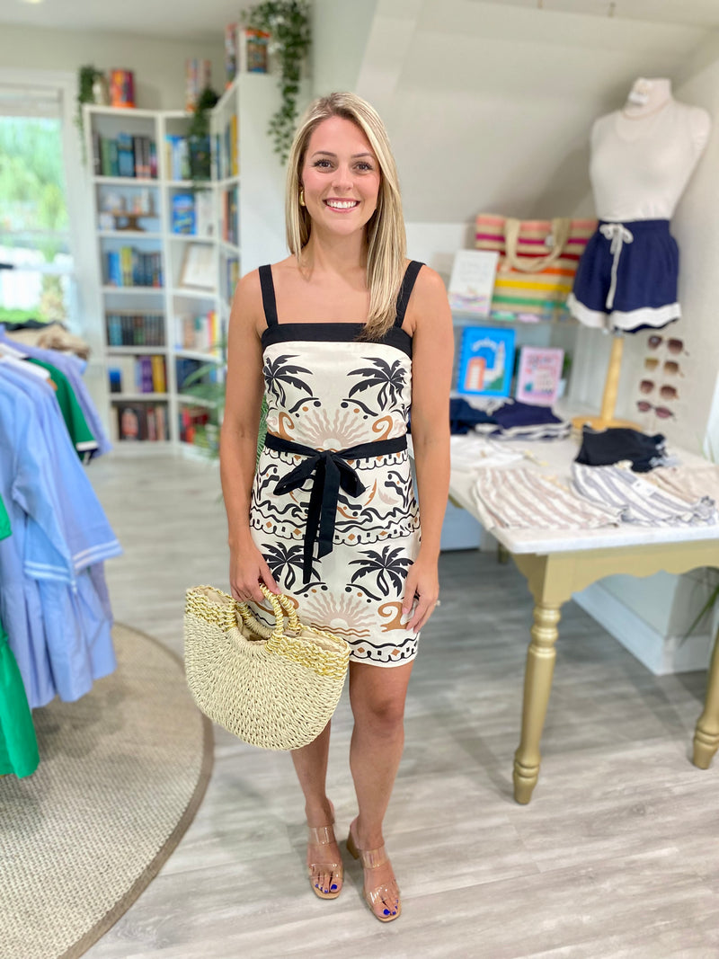 Tropical Print Tie Waist Mini Dress