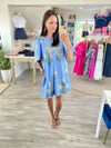 Floral Print Stripe Trim Mini Dress