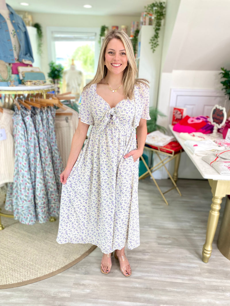 Floral Print Front Tie Midi Dress