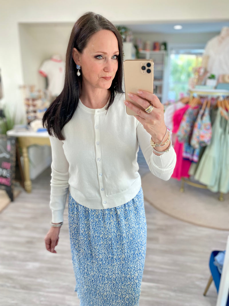 Cropped Crew Neck Button Down Cardigan