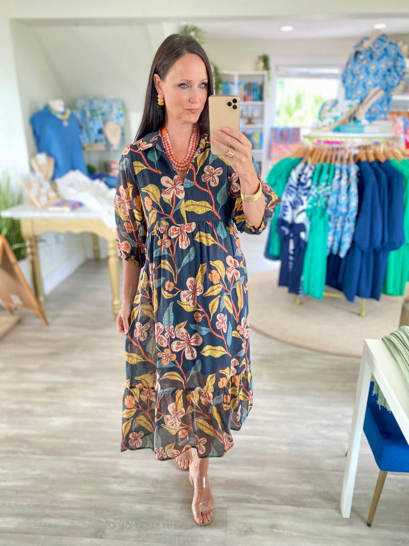 Mixed Floral Print Tiered Midi Dress