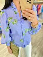 Ruffle Collar Floral Print Top