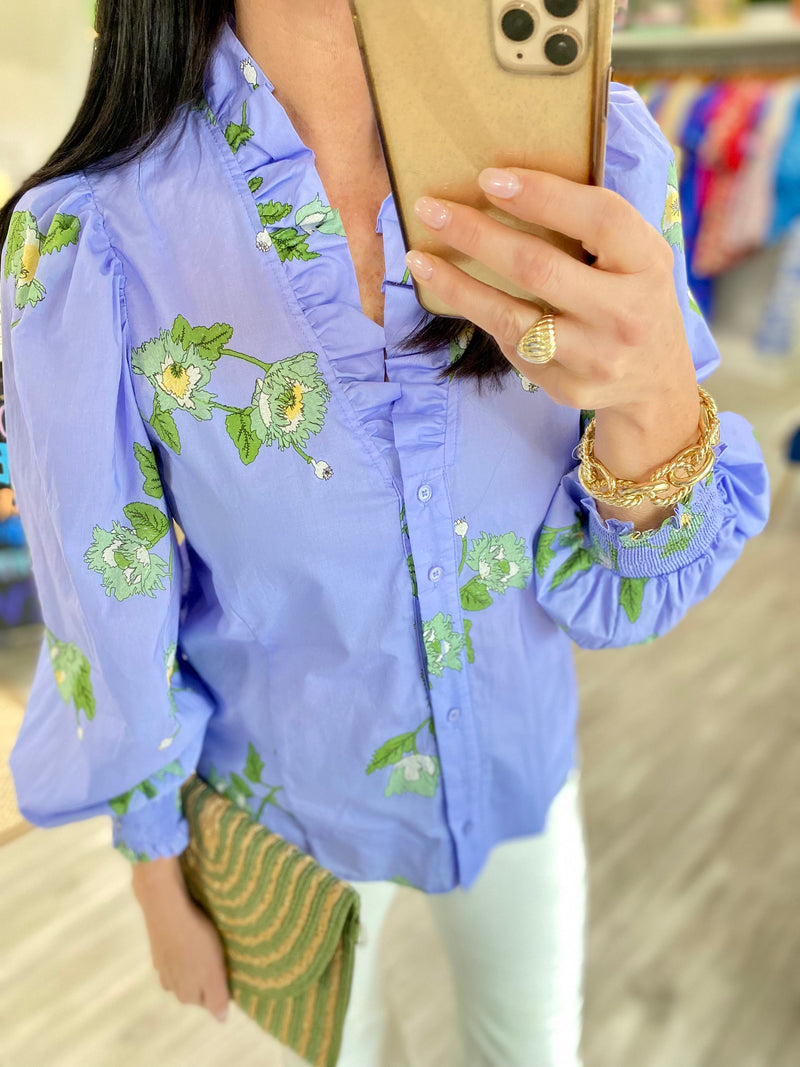 Ruffle Collar Floral Print Top