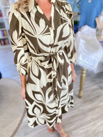 Two Tone Abstract Print Shirt Dress