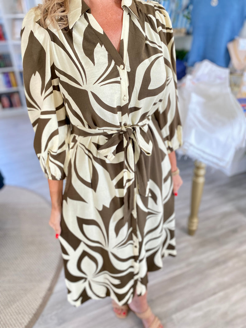 Two Tone Abstract Print Shirt Dress